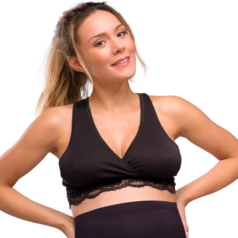 Carriwell New Mum Organic Crossover Nursing Bra - Lace (Black)
